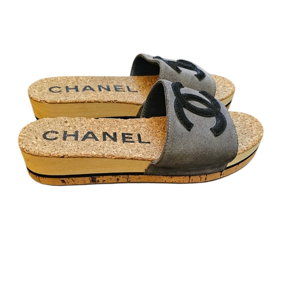 Chanel Suede and Cork Slides - Picture 2 of 8